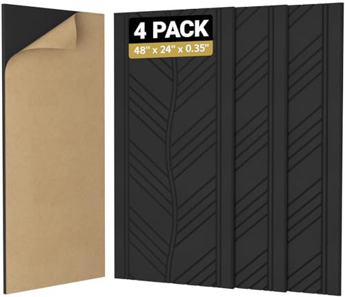 TONOR Paneles Acusticos 4 Paquetes, Autoadhesivo Completo, 120 x 60 x 0.9cm Paneles Decorativos pared de Patrón de Hojas para Home Studio, Insonorizacion Acoustic para Reducción de Ruido y Eco, Negro