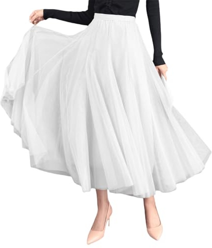 HzDazrl Jupe en tulle fée pour femme - Taille haute - Jupe plissée en maille - Jupe longue en tulle pour mariage, soirée, plage, Taille unique