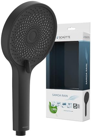 SCHÜTTE Doccetta SAMOA RAIN | Tecnologia a getto di velluto | Soffione doccia con oltre 300 ugelli | 3 tipi di getto regolabili | Soffione doccia anticalcare per la doccia | Nero