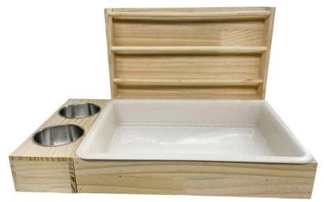 Harilla 3 en 1 Râtelier à Foin en Bois, Mangeoire à Foin avec Bac à Litière, Mangeoire Multifonction Facile à Nettoyer en Bois, Distributeur pour Lapin, Cochons d'Inde, Hamsters, Petits Animaux