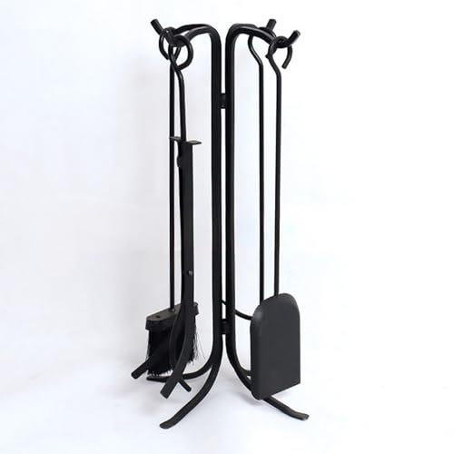Ensemble d'outils de cheminée en fer forgé robuste avec pince à feu, tisonnier, pelle, balai, pour intérieur et extérieur