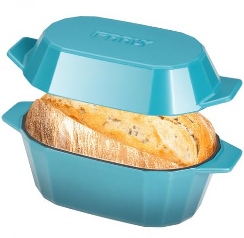 Enameled Cast Iron Dutch Oven for Bread Baking – 3QT Oval Round Heavy Duty Bread Pan with Lid, Non-Stick Ceramic Coating,Loaf Cast Iron Bread Oven for Sourdough, Baking, Roasting, Braising, Stovetop & Oven Safe