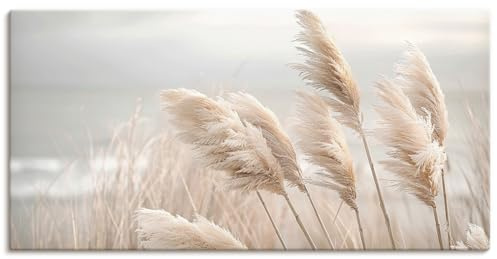 ARTLAND Wanddeko Leinwand Bilder Wandbild 100x50 cm boho deko aesthetic room decor Pampasgras Schilf Strand Meer U5PE