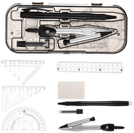 COHEALI Set Strumenti Di Misurazione Matematici Compasso Da Disegno, Goniometro Professionale e Righello Triangolare, Kit Multifunzionale Per Scuola, Ufficio e Progettazione Artistica