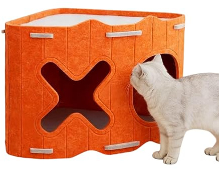 Bexdug Caverne pour chat en feutre | Lieu de couchage partiellement fermé pour animaux de compagnie - Maison de couchage anti-griffes pour chats | Pour le camping en plein air d'hiver les voyages et