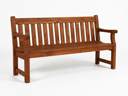 Gartenbank Holz Massiv 180cm, Gartenbank Wetterfest, Imprägniert, Braun | Stabile Parkbank 3 Sitzer mit Rückenlehne, FSC-Zertifiziert – Schwere Holzbank Garten 42kg für Parks