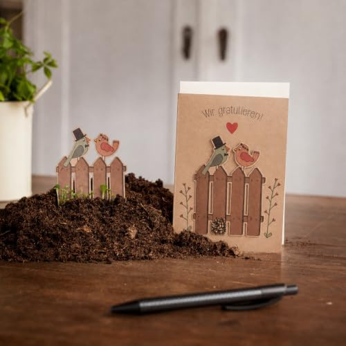 Die Stadtgärtner – Hochzeitskarte mit Saatstecker I Schöne Karte zur Hochzeit mit Vogel-Motiv I Saatpapier enthält hochwertige Wildblumen-Samen I Karte mit Umschlag I 10,5 x 14,8 cm (DIN A6)
