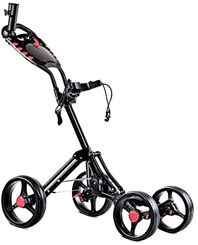 Tangkula Golf Push Pull Cart, Lightweight Aluminum Collapsible 4 Wheels Golf Push Cart, Golf Trolley with Foot Brake, Free Cup Holder & Umbrella Holder, Height-Adjustable Handle (Black)