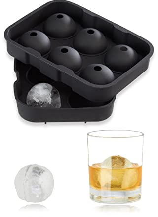 Relaxdays Stampo in Silicone per Ghiaccio a Sfera, 2 Vassoi Vaschetta Forma-Ghiaccio con Coperchio, HLP 5x18x13 cm, Nero