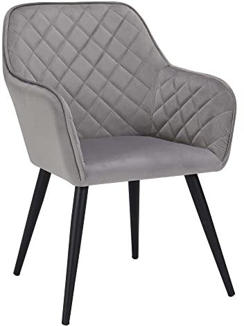 Duhome Esszimmerstuhl Wohnzimmerstuhl Sitzfläche aus Samt Küchenstuhl mit Armlehnen, Metallbeine, Grau