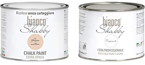 CHALK PAINT Rosa Antico & CERA NEUTRA - Pittura Shabby Chic (500 ml) + Cera Professionale (500 ml)