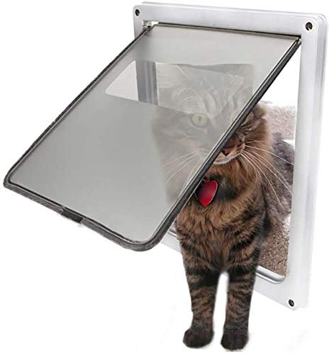 ANQI Automatische Haustiertür Katzenklappe magnetisch abschließbar Allwetter Hundetür Tor Eingang Tunnel Bildschirm für kleine mittlere große Hunde Katze - weiß-L
