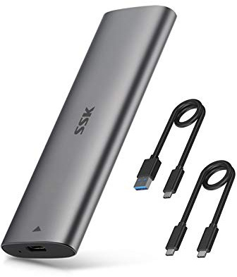 SSK Aluminium M.2 auf USB NVMe SATA SSD Gehäuse Adapter, werkzeugloser USB 3.2 Gen 2 10 Gbit/s NVMe PCI-E 6 Gbit/s SATA M-Key / B+M Key SSD externer Adapter mit UASP-Trim, für SSDs 2242 2260 2280