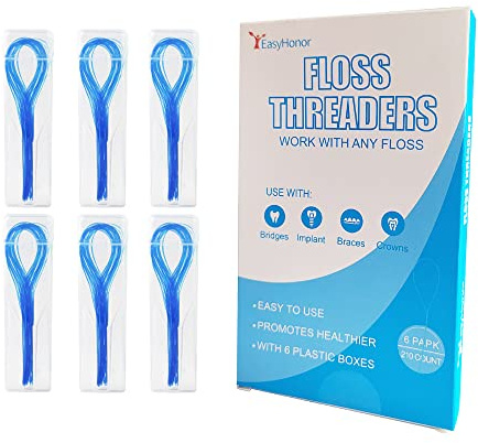EasyHonor Dental Floss Threaders for Braces, Bridges, and Implants,210 Count (Pack of 6)