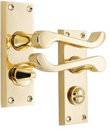 Infinity Decor Polished Brass Victorian Scroll Lever Latch Lock Bathroom Privacy Door Handles, Suitable for All Types of Internal Doors (Privacy Handle)