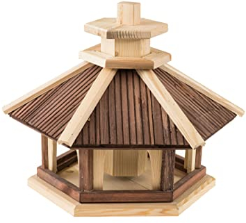 Vogel Futter Haus Futterstelle Sechseck aus Holz Vogelhaus,Vogelfutterhaus zum Stellen für den Garten.Futterstation für Wildvögel