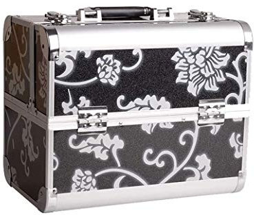 SMSOM Makeup Train Case Cosmetic Box - 4 Trays Key Lock Makeup Box Jewelry Storage Organizer (Black) (Color : B)