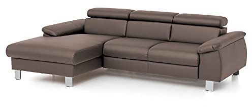 Mivano Ecksofa Micky mit Recamiere / L-Form-Sofa mit Schlaffunktion, Bettkasten und Kopfteilverstellung / 244 x 72 x 166 / Kunstleder, Braun