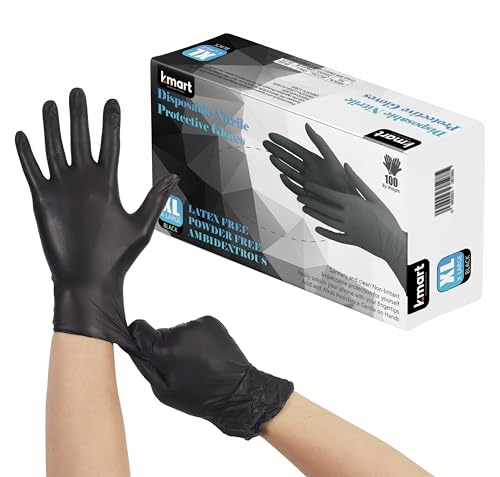 The Real Touch Black Nitrile Multi-Purpose Disposable Gloves, Powder Free, Disposable, Extra Strong - Box of 100 (Black, X-Large)