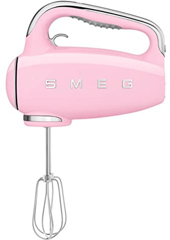 SMEG Pink 50's Mélangeur électrique portatif avec ensemble de crochets pour pâte, fouet et fouet