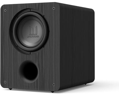 Monolith M-10 V2 10-Inch THX Certified Ultra 500 Watt Powered Subwoofer - Low Distortion, High Power Output, Vented HDF Cabinet, RCA and XLR Inputs, for Home Theater Systems, Black Ash Finish