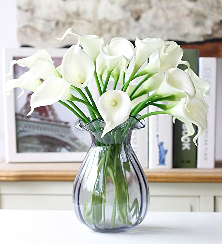 NatureMan 10 Stück 33 cm große Calla-Lilien-Blumen, reine Berührung, Kunstblumen für Zuhause, Küche, Hochzeitsfeier, Dekoration (weiß)