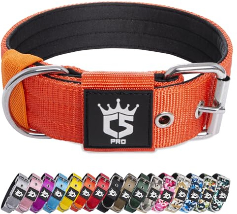 TSPRO Taktiskt Hundhalsband Tjockt Hundhalsband 3,8 cm Brett Starkt Hundhalsband med Metallspänne Justerbar Halsband för Hund passa 40-48 cm Nacke (Orange M)