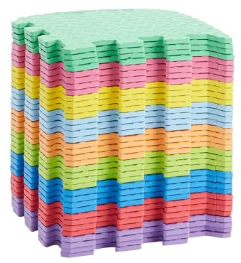 Amazon Basics Kids Interlocking Puzzle Exercise Play Mat, EVA Foam Floor Tiles, 36-Pack with 54 Borders, 12 x 12, Colorful, Soft