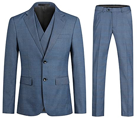 Allthemen Costume Homme 3 pièces Mariage à Carreaux Blazer Casual Slim Fit Ajusté Veste pour d'affaires #631 Bleu L
