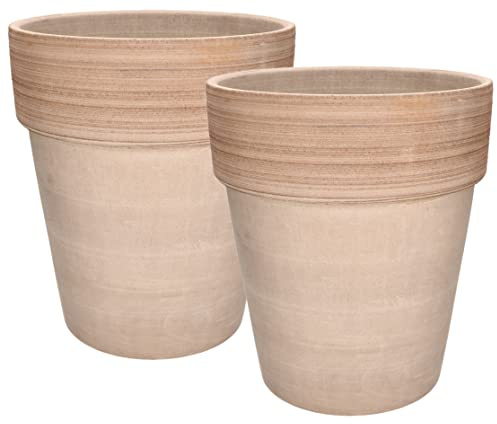 KOTARBAU® 2er Set Ton-Blumentopf Übertopf Keramik ⌀ 31 cm Terrakotta Frostbeständig Geriffelter Rand Coffee