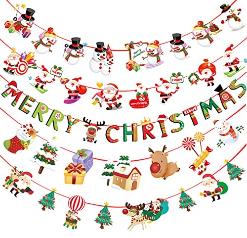5 Pièce Différent Noël Guirlande Banderole,Noël Guirlande Banderole,Suspendu en Papier Guirlande de Noël,Guirlande de Noël Banderole,Banderole Noel Fanions de Noël,pour Noël