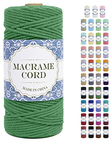 Uiopa Hilo Macrame 3mm x 100m Cuerda Macrame Gruesa Cuerda de Algodon Natural de 4 Hilos, Hilo de Macrame Cordel para Manualidades Macrame Pared Cortina Colgador de Plantas Decoración (Verde)