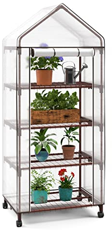 UDPATIO Gewächshaus mit 4 Etagen,klein Foliengewächshaus mit Regalen, aufrollbare Tür,4 Rollen und 4 Erdhaken, 171x70x50cm Anzuchthaus Treibhaus platzsparend Frühbeet für Balkon,Zimmer,Garten
