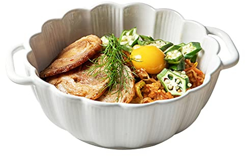 Große tiefe Lasagneform, runde Auflaufform aus Keramik mit Griff, große Ramenschale mit Griff, Mikrowellen-Auflaufform, ofenfest, Backgeschirr aus Porzellan.-blau-1100ml ( Color : Wit , Size : 1600ml