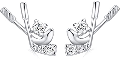 Ohrstecker Damen Zirkonia, Damen Ohrringe Hochzeit Hockeyschläger mit Zirkonia Sterling Silber Runde Form Ohr Piercings 12.5X5.3mm