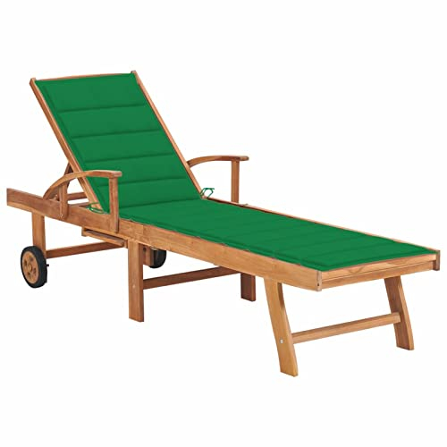 ZEYUAN Sonnenliege mit Auflage, Gartenliege, Liegestuhl, Sonnenstuhl, Sonneninsel Outdoor, Liegen, Gartenmöbel, Bäderliege, Relaxliege,Grün Massivholz Teak