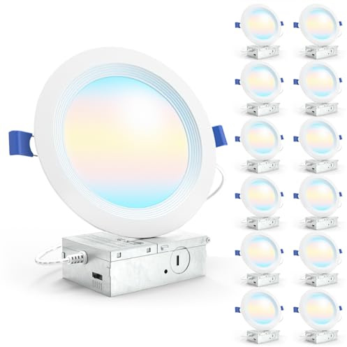 Sunco 12 Pack 6 Inch LED Recessed Light, Ceiling Canless Recessed Lights, Baffle Trim, 1200 LM, 14W, Selectable CCT 2700K/3000K/4000K/5000K/6000K, Dimmable with Junction Box