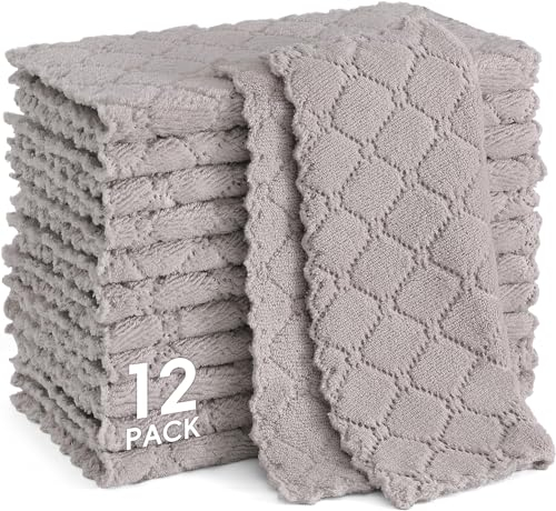 Moosfor Reinigungstücher Mikrofasertücher Waschbar Putzlappen Mikrofaser Weiche Fusselfrei Geschirrtücher Lappen Küchentücher, 12 Stück, 25x25 cm, Grau