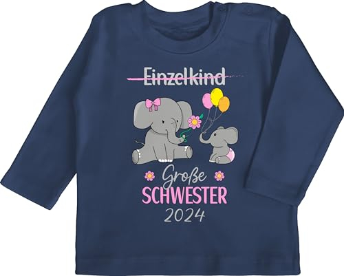 Baby Langarmshirt - Ich Bin jetzt große Schwester Geburt Einzelkind - 12/18 Monate - Navy Blau - werde Grosse Schwestern Tshirt Shirt Big Sister t-Shirt sis Langarm Geschenkideen+für+Geschwister