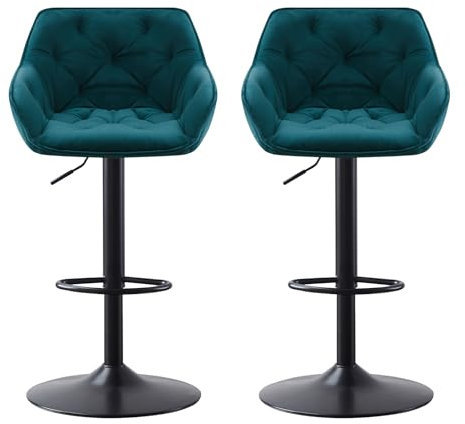 JaHECOME 2er Set Samt Barhocker, höhenverstellbar Barstuhl, Hocker mit Rückenlehne, Tresenhocker, Hohe Barhocker für Bartheke Küche (2, Teal)