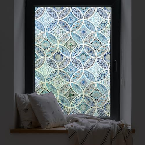 dktie Dekorfolie Glasmalerei Fensterfolie Sichtschuzfolie Milchglasfolie Kreise Statisch Haftend Privatsphäre Fensteraufkleber (Hellblau, 44.5 * 200 cm)