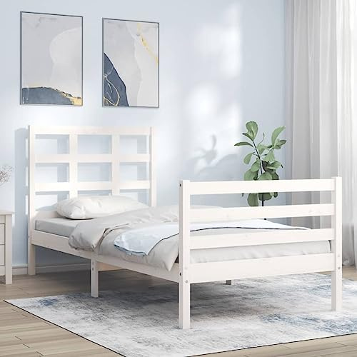 ZQQLVOO Bettgestell Familienbett Palettenbett Massivholzbett mit Kopfteil Weiß 90x200 cm Geeignet für Familienzimmer