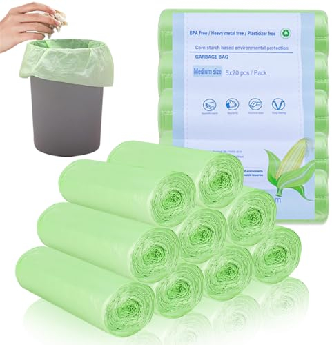 Bio Müllbeutel, 200 Stück Biomüllbeutel 10L, Biomülltüten Kompostierbare Müllbeutel Müllsack Biologisch Abfallsäcke für Küche Büro Wohnzimmer(45X50cm,Grün)