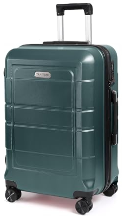 TANTOMI Koffer Mittelgroß, Hartschalenkoffer aus ABS+PC, Trolley, Reisekoffer mit 4 Rollen (360°), 3-stelliges Zahlenschloss und Aluminium-Teleskopgriff (L – 65L, Helles Dunkelgrün)