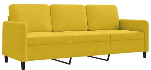vidaXL Sofa 3-Sitzer, Loungesofa Couch mit Armlehnen Rückenkissen, Wohnzimmersofa Designsofa mit Metallgestell, Sitzmöbel Dreisitzer, Gelb Samt