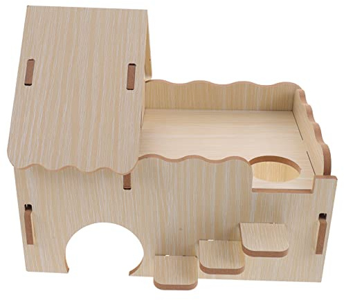 DOITOOL Maison en Bois Naturel pour Cochons d'Inde Et Hamsters Cachette Ventilée Échelle Ondulée Grosse Taille Habitat pour Petits Animaux Jouets Et Accessoires pour Cage