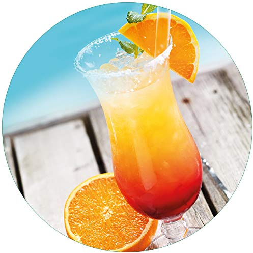 Wallario Glasbild rund Bunter Cocktail am Pool - Rund, 50 cm Durchmesser Wandbild Glas in Premium-Qualität: Brillante Farben, freischwebende Optik
