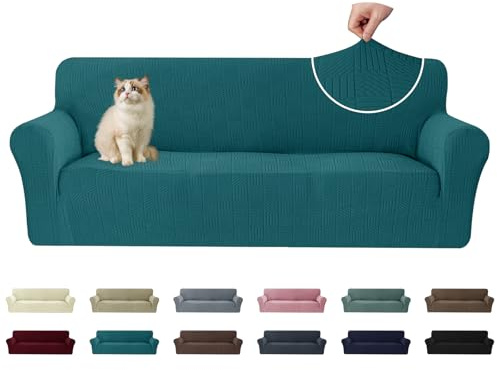 Ystyle Stretch Sofabezug 3 Sitzer, Sofa Überzug Mit Armlehnen, Dunkelgrün | Elastisch Sofaüberzug, Durable Waschbar Couch bezug, Kratzfester Antirutsch Sofa Cover Für Hunde Katzen Und Haustiere