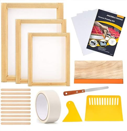 Screen Printing kit,Siebdruck,Siebdruck set,23PCS Holz Siebdruckrahmen Wasserdichter Transparenter Folienschutz Druck Starter Tool Kit mit 3 Stück Anders Siebdruckrahmen für helle und dunkle Textilien