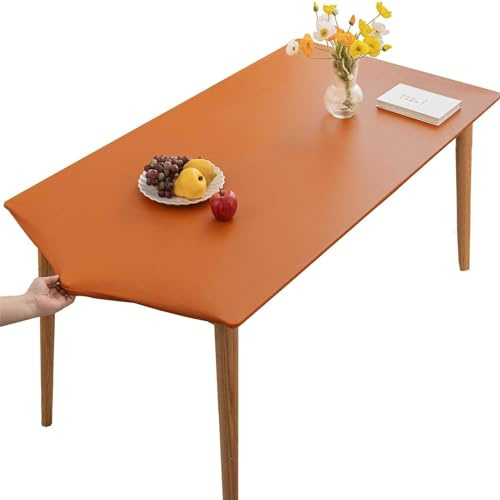 KFDZSW Tischdecke Abwischbare Tischdecke, Wasserdicht Elastische PVC Fitted Vinyl Tischabdeckung Schutz Rechteckig, Für Küche Indoor Outdoor Picknick Camping (Orange,80X120CM)
